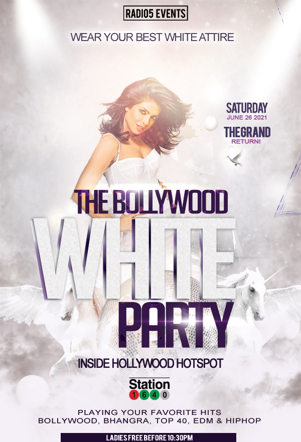 
Radio5 Events presents, Club Bollywood - The Annual White Theme Party w/ Mumbai's Celebrity DJ NASHA! The Grand Return! Playing the Very Best of Bollywood, Bhangra & EDM.