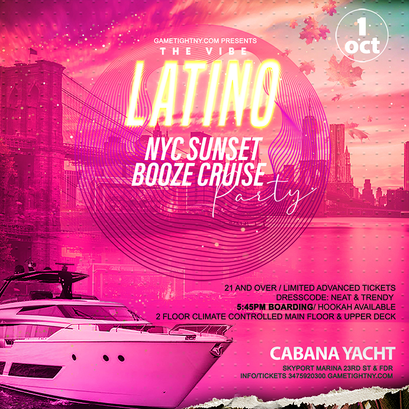 Saturday Sunset Latin Vibes NYC Cabana Yacht Party Cruise Skyport Marina
