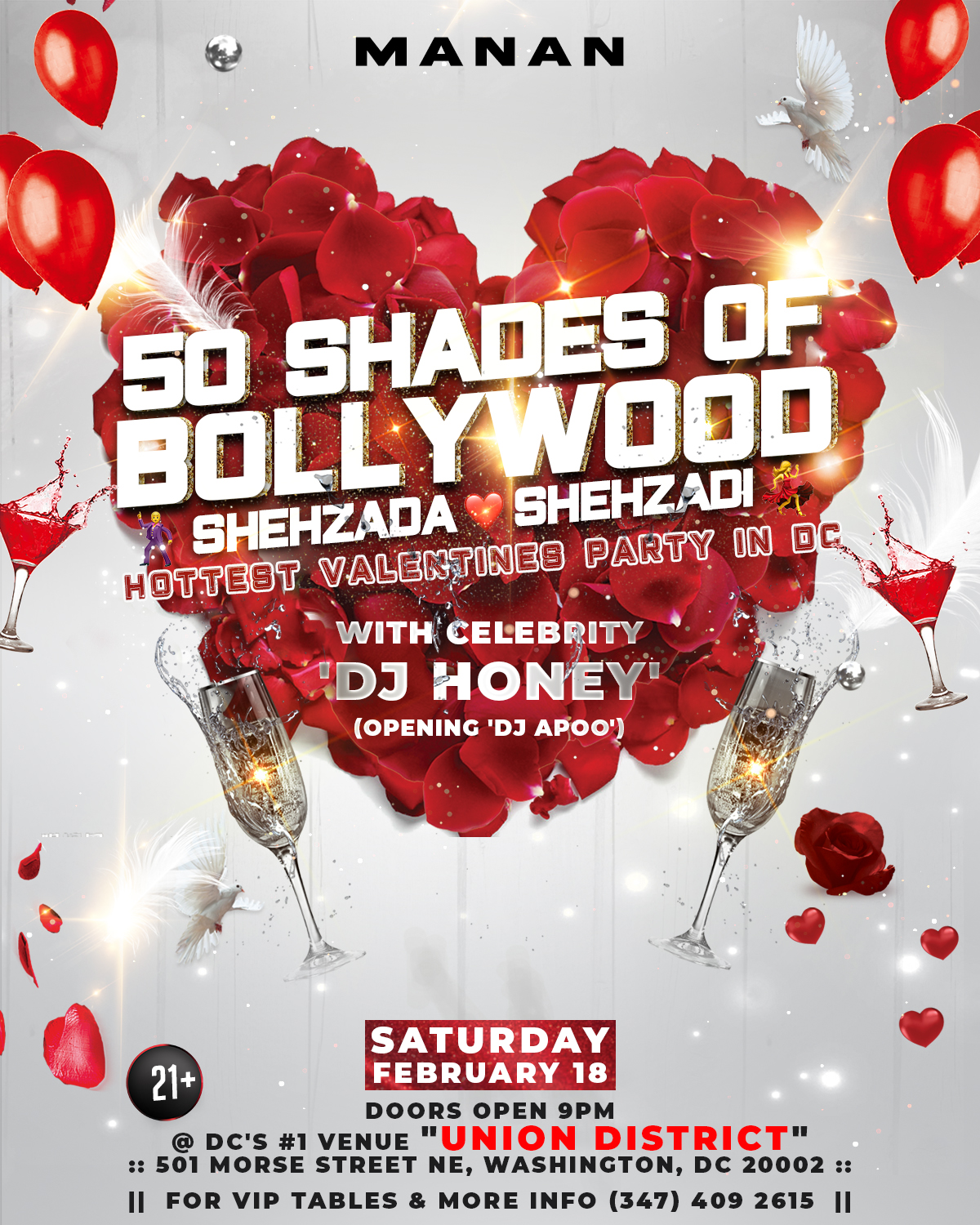 Manan Singh Katohora PRESENTS Hottest Valentines Party IN DC -- "50 SHADES OF BOLLYWOOD" -- Shehzada & Shehzadi -- Featuring Celebrity 'DJ HONEY' (Opening 'DJ APOO')