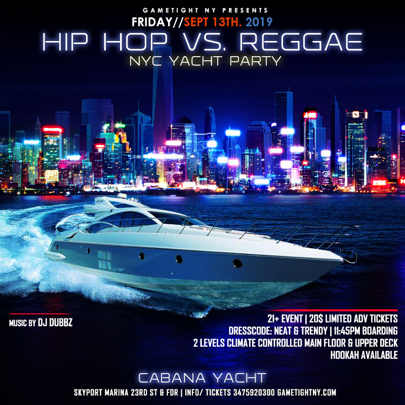 Manhattan Hip Hop vs. Reggae Yacht Party at Skyport Marina Cabana Yacht