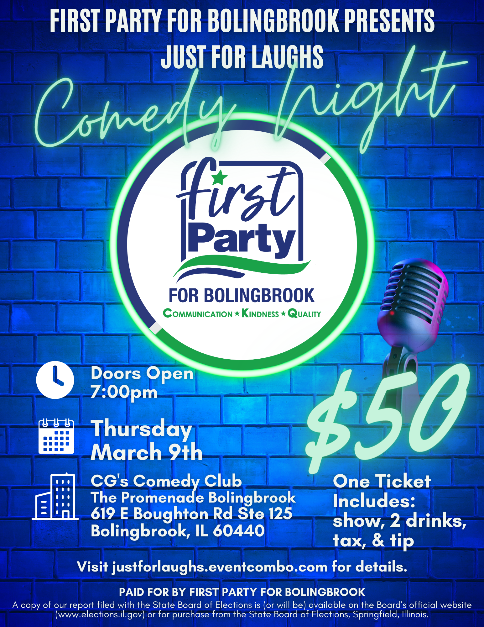 First Party For Bolingbrook created a new event. Follow the event here Just For Laughs - Comedy Night. <br/> <a href='https://www.eventcombo.com/e/just-for-laughs---comedy-night-67692' target='_blank'>View Event</a>