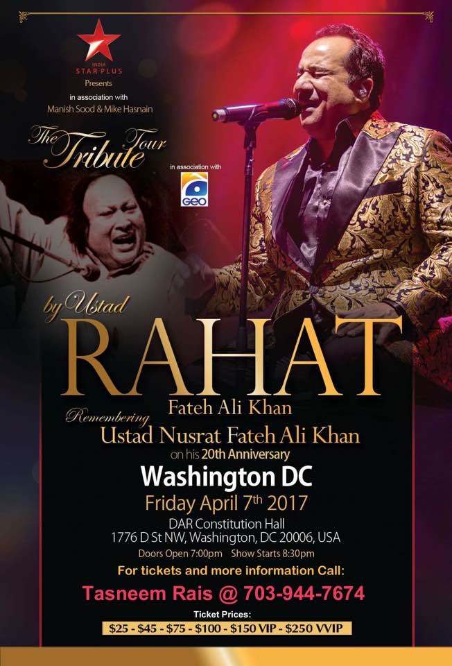 Ustad Rahat Fateh Ali Khan The Tribute Tour Washington,D.C