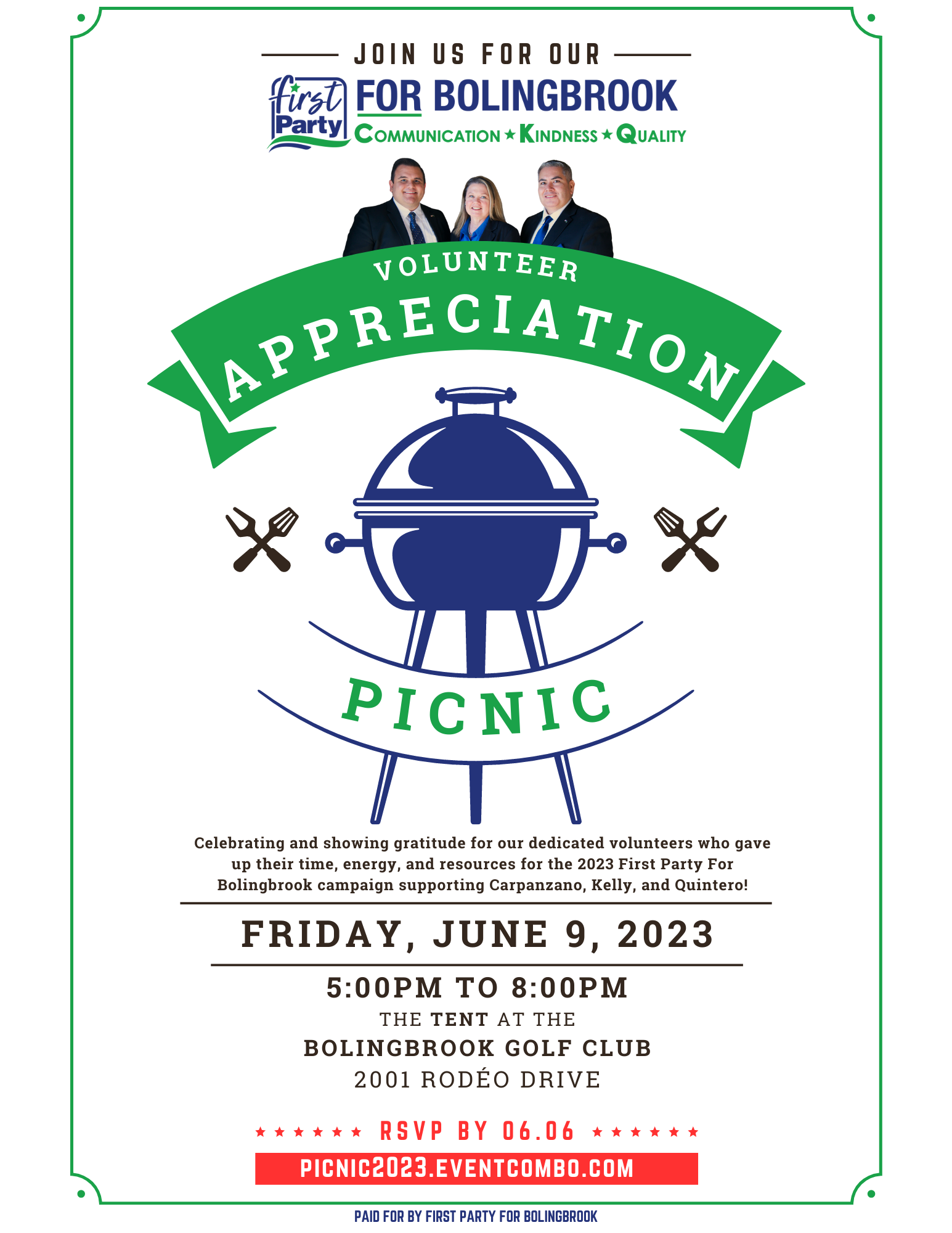 First Party For Bolingbrook created a new event. Follow the event here Volunteer Appreciation Picnic. <br/> <a href='https://www.eventcombo.com/e/volunteer-appreciation-picnic-68247' target='_blank'>View Event</a>
