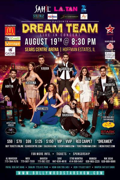 DREAM TEAM Live in Concert in CHICAGO Featuring Katrina Kaif, Varun, Alia, Sidharth, Karan, Aditya, Badshah and Parineeti
