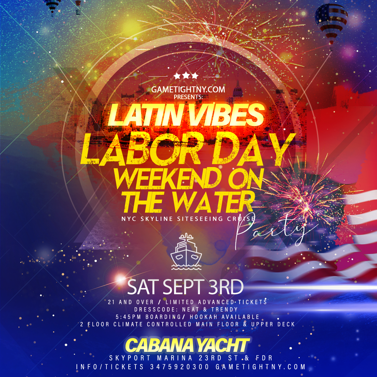 Labor Day Weekend Latin Vibes NYC Cabana Yacht Party Cruise 2022
