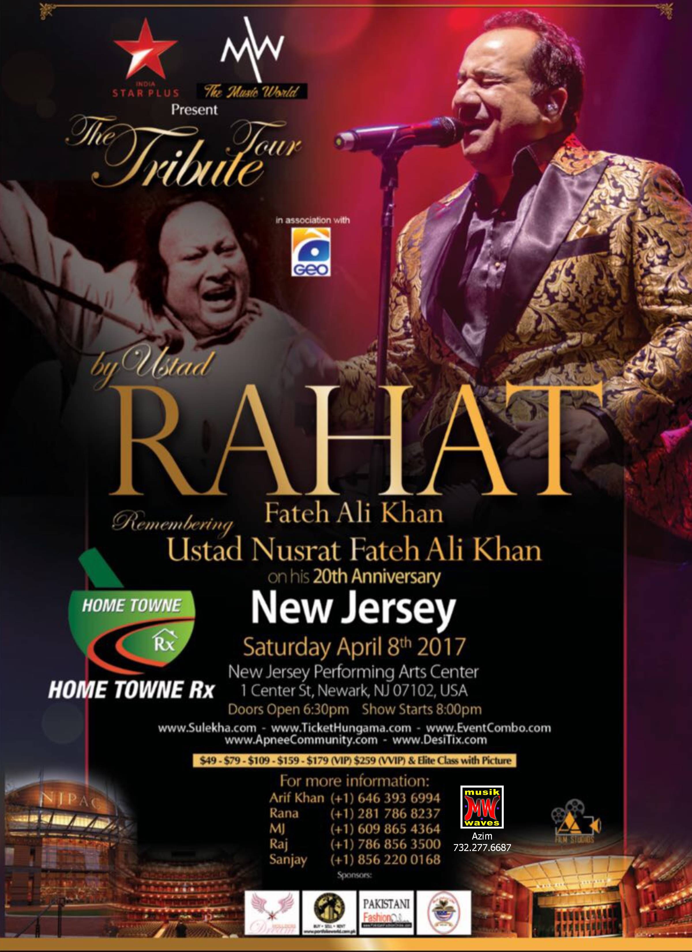 Ustad Rahat Fateh Ali Khan Live in Concert in New Jersey Saturday, April 8 Remembering Ustad