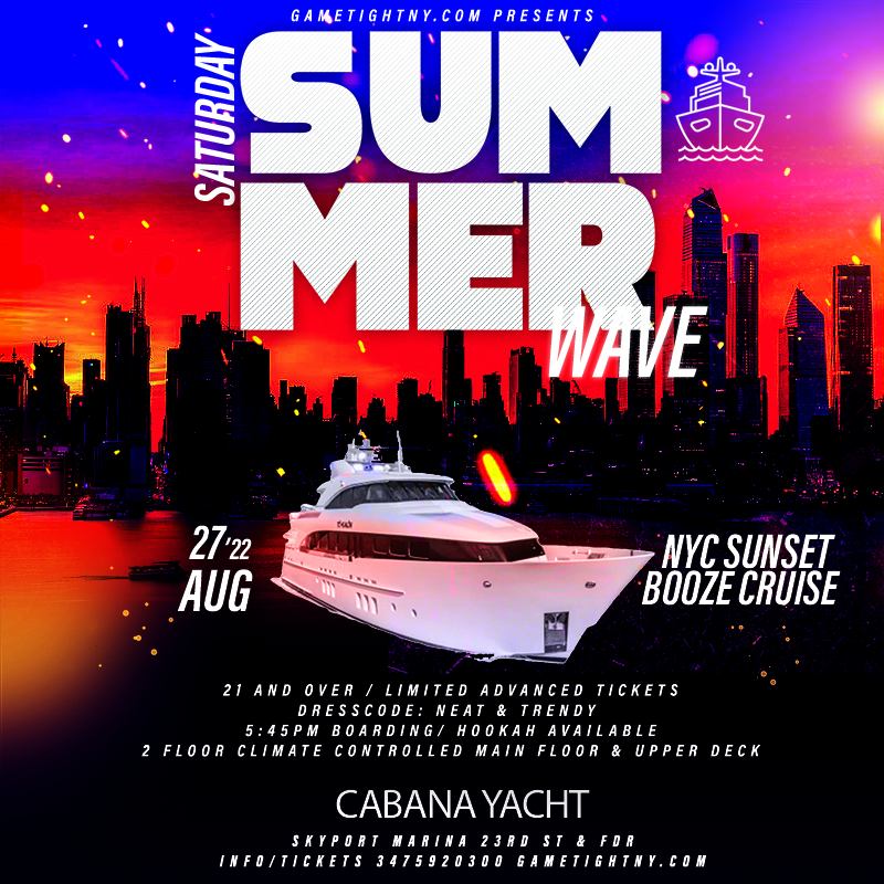 Sunset Summer NYC Wave Cabana Yacht Booze Cruise Party 2022 