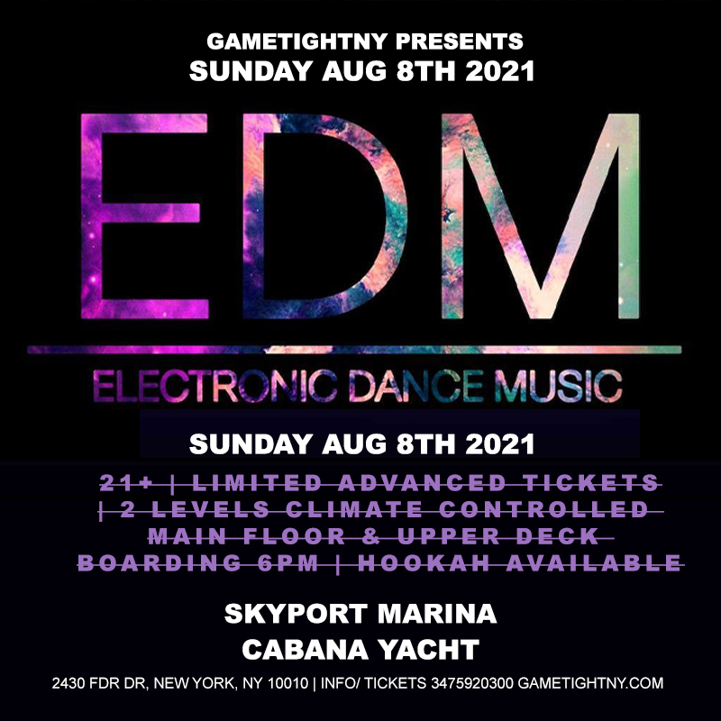 Manhattan EDM Sunday Sunset Yacht Cruise Skyport Marina Cabana Yacht