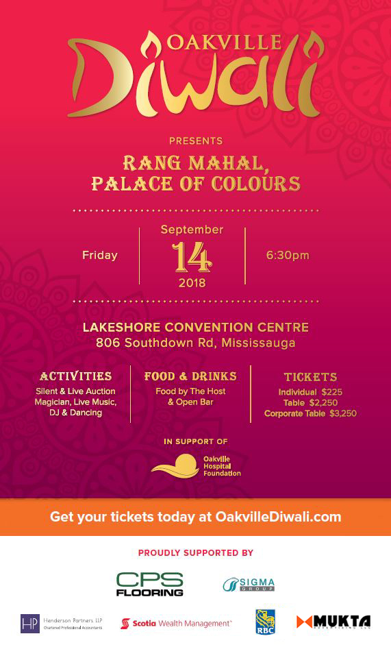 5th Annual 2018 Oakville Diwali Gala to raise funds for the OTMH
