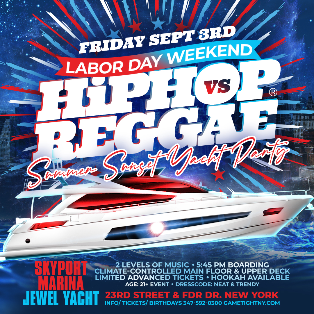 NYC LDW Summer Sunset Hip Hop vs Reggae® Cruise Skyport Marina Jewel Yacht