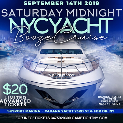 Manhattan Saturday Midnight Yacht Party Booze Cruise at Skyport Marina