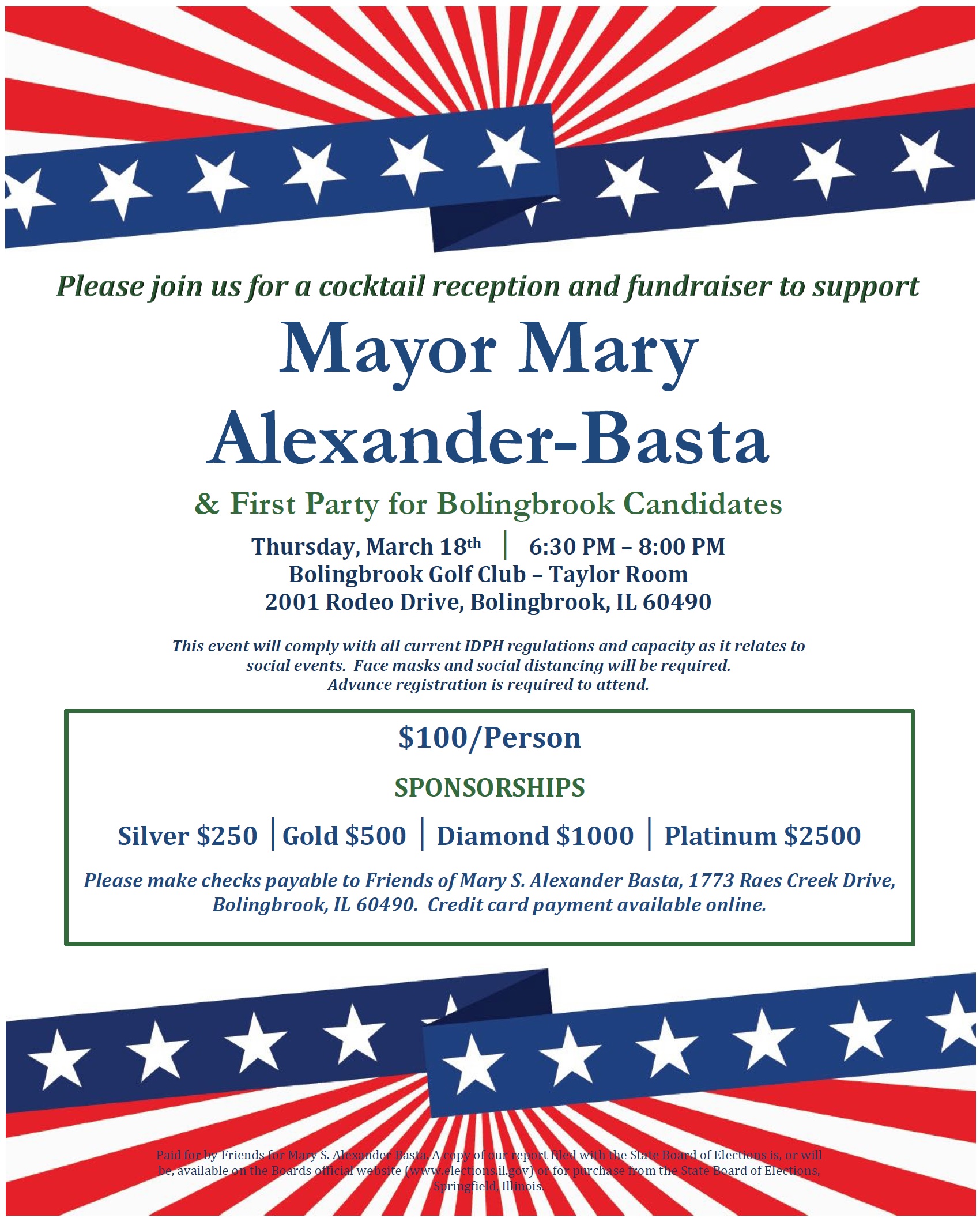 Cocktail Reception and Fundraiser to Support Mayor Mary Alexander-Basta