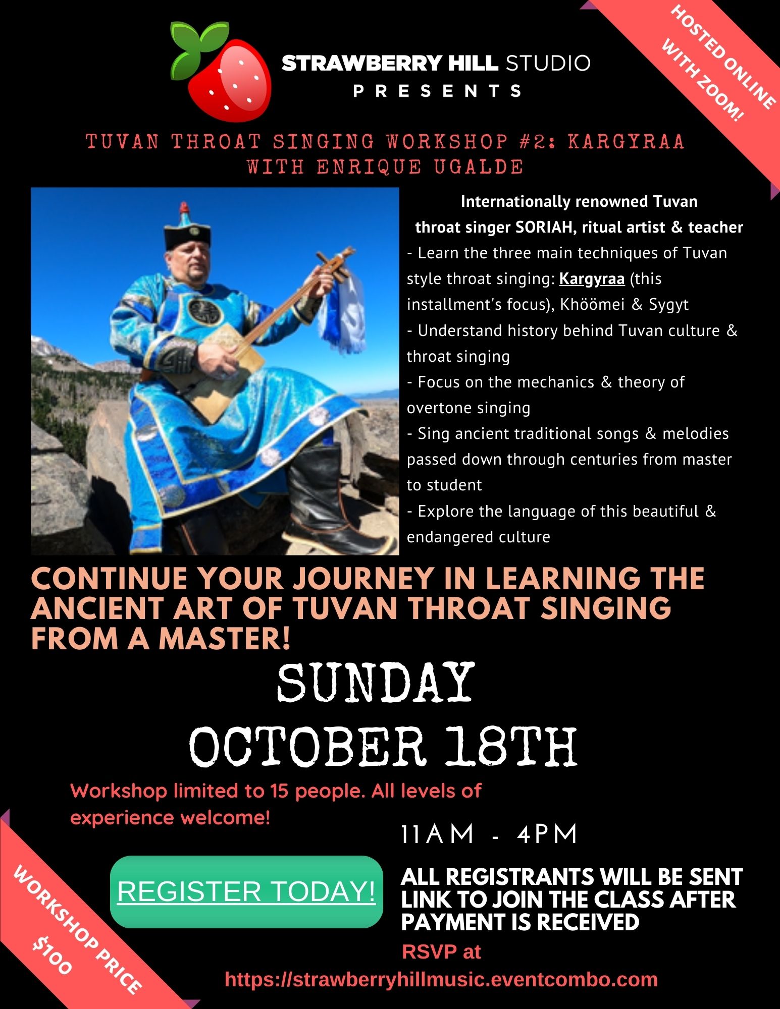 Tuvan Throat Singing Workshop #2: Kargyraa w/ Enrique Ugalde Tuvan Throat Singing Workshop #2: Kargyraa w/ Enrique Ugalde