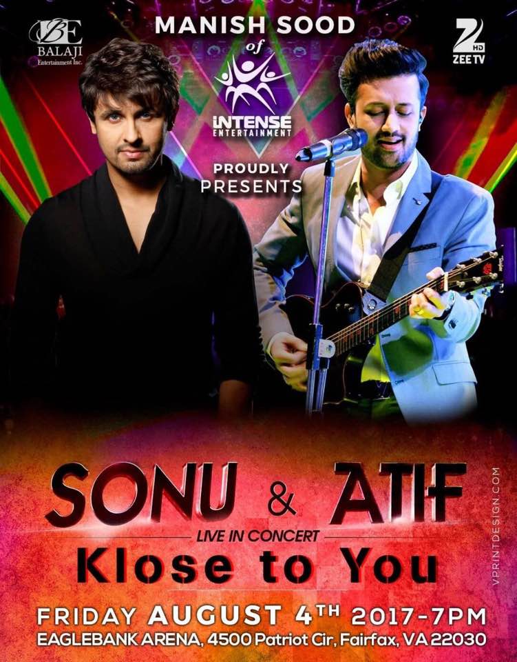 Sonu Nigam and Atif Aslam Live in concert in Virginia on
August 4, 2017