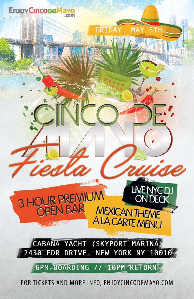 Cinco de Mayo Fiesta Cruise on the Cabana Yacht NYC (3 Hour Open Bar)