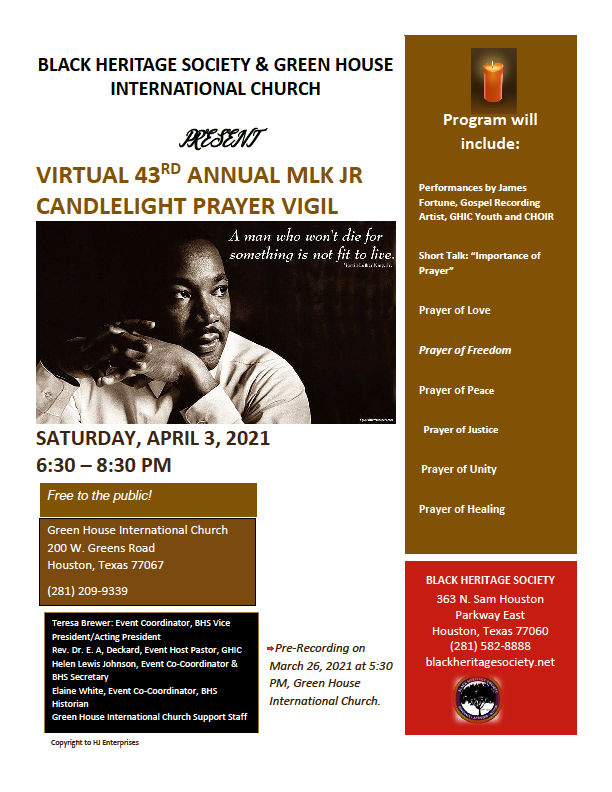 Virtual 43rd MLK Jr. Candlelight Prayer Vigil