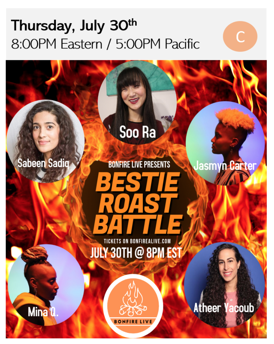 100% of Ticket Sales goes to Local Artists! Bestie Roast Battle with Bonfire Live