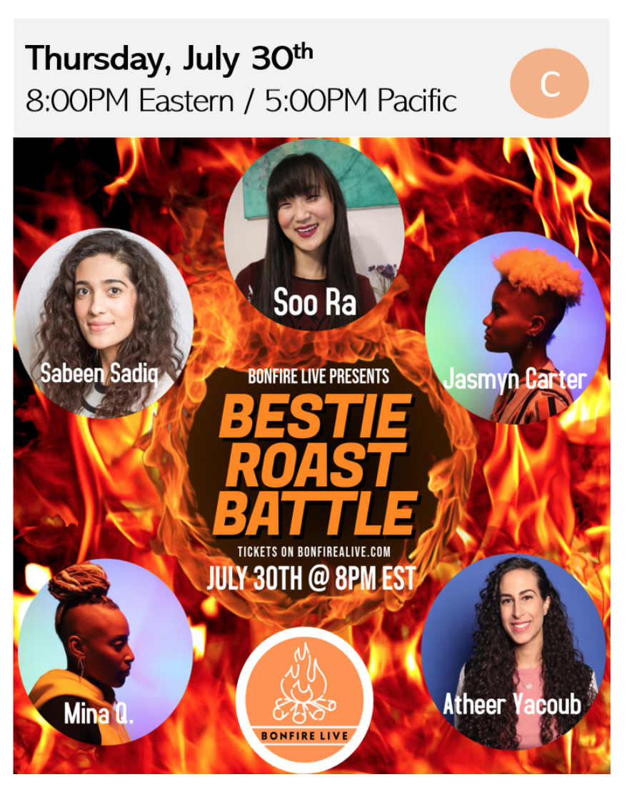 100% of Ticket Sales goes to Local Artists! Bestie Roast Battle with Bonfire Live 100% of Ticket Sales goes to Local Artists! Bestie Roast Battle with Bonfire Live