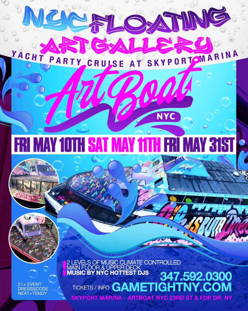 New York City Floating Art Gallery Yacht Party Cruise at Skyport Marina