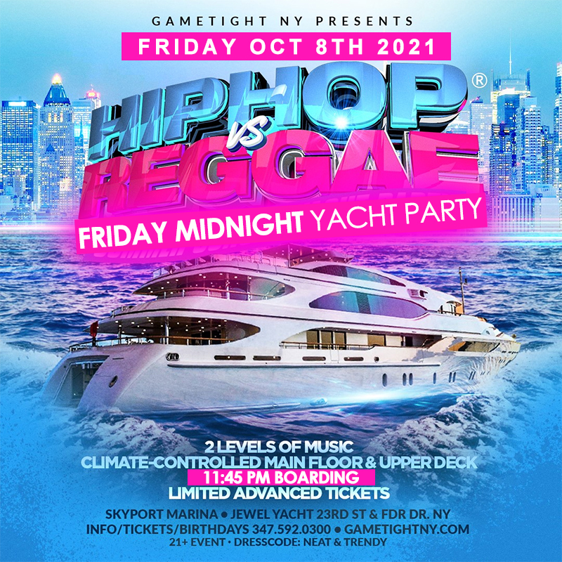 NYC Hip Hop vs Reggae® Midnight Friday Cruise Skyport Marina Jewel