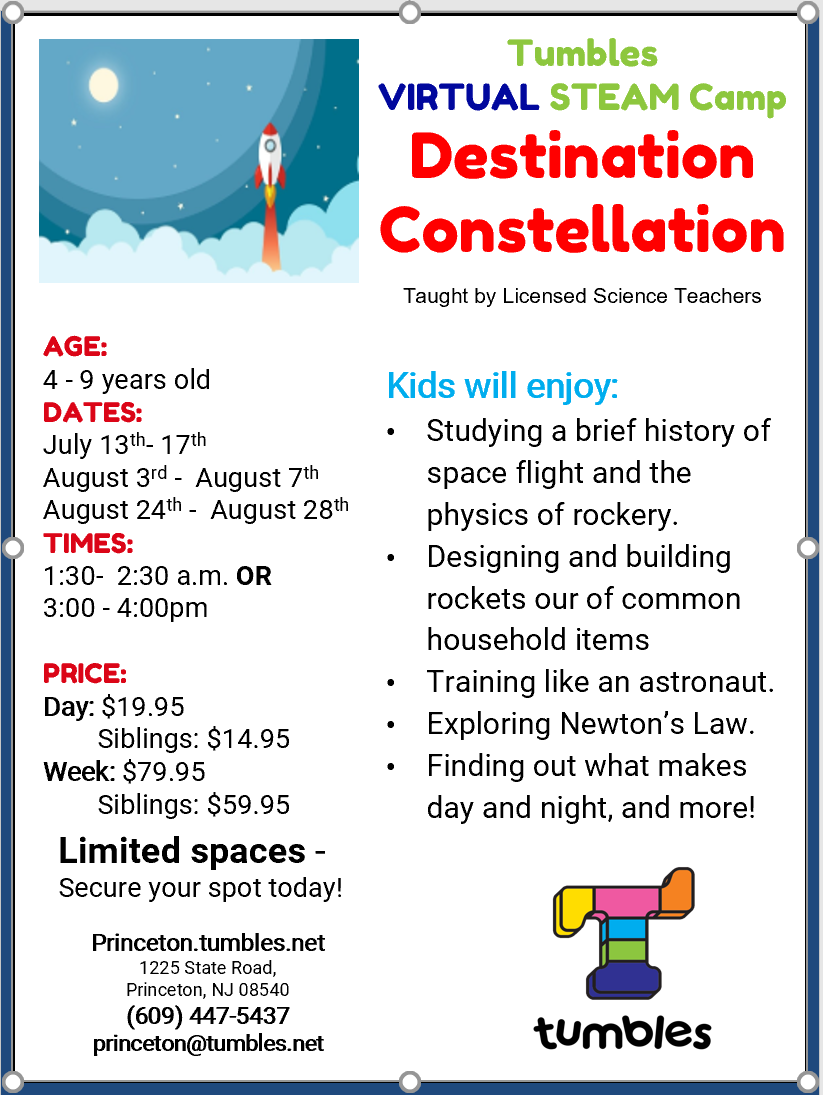 TUMBLES VIRTUAL STEAM-Camp-Destination Constellation
Summer Camp