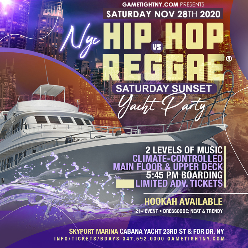 NYC Hip Hop vs Reggae® Sunset Cruise Skyport Marina Cabana Yacht