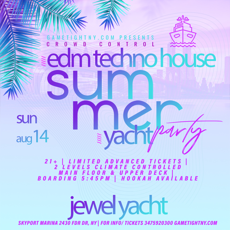 Sunset Edm Techno House Sunday NYC Crowd Control Jewel Yacht Party Cruise 2022