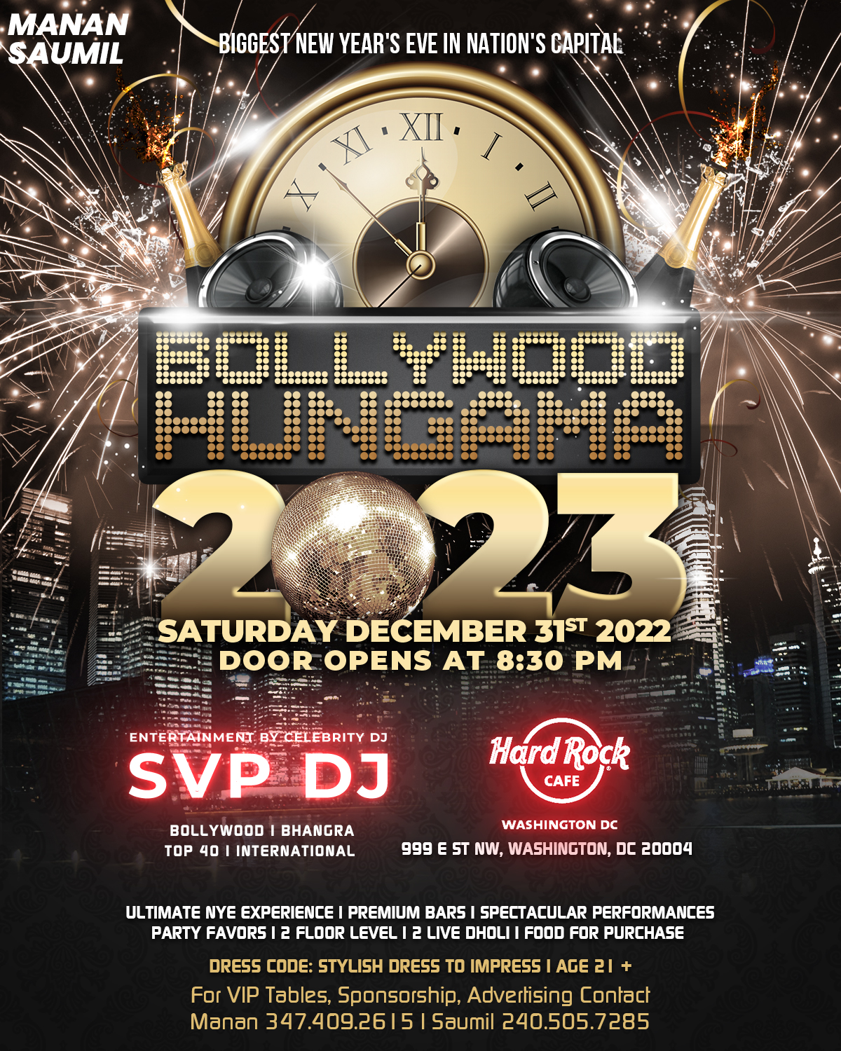 Manan Singh KATOHORA Presents' -- "BOLLYWOOD HUNGAMA" - Official Washington DC 2023 NYE Bollywood Party 