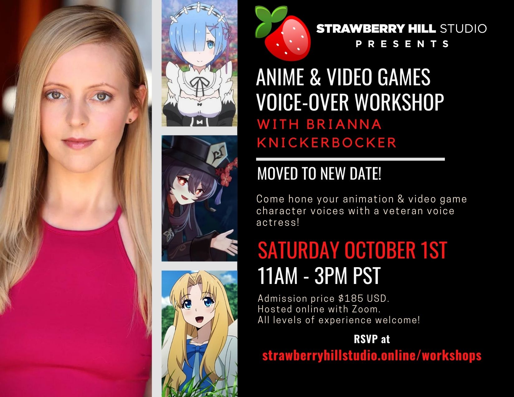 NEW DATE - Anime & Video Games Voice-Over Workshop w/ Brianna Knickerbocker NEW DATE - Anime & Video Games Voice-Over Workshop w/ Brianna Knickerbocker