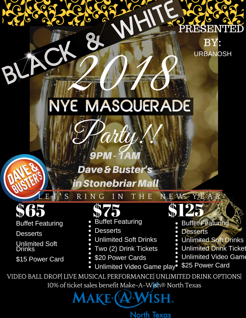 New Year's Eve Masquerade Party at Dave and Buster's in Stonebriar Mall New Year's Eve Masquerade Party at Dave and Buster's in Stonebriar Mall
