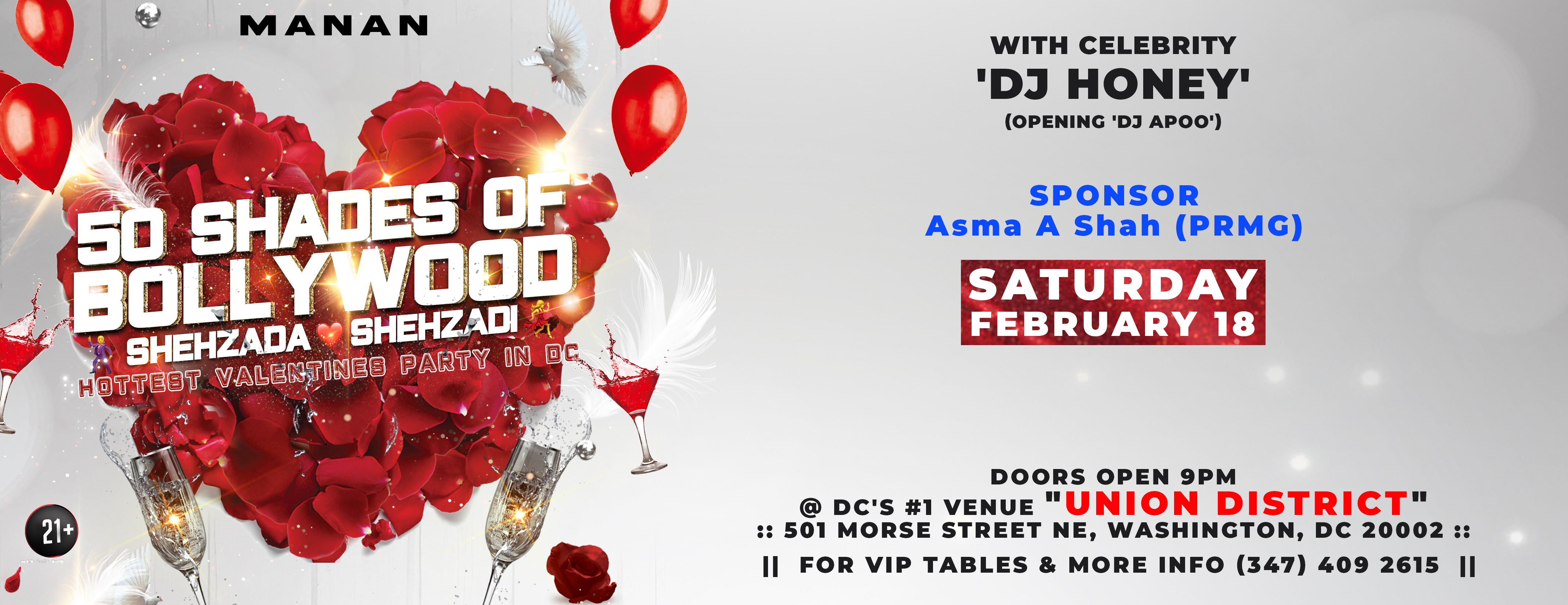 Manan Singh Katohora PRESENTS Hottest Valentines Party IN DC -- "50 SHADES OF BOLLYWOOD" -- Shehzada & Shehzadi -- Featuring Celebrity 'DJ HONEY' (Opening 'DJ APOO')