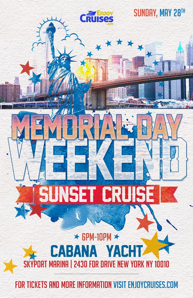 Memorial Day Weekend Sunset Party Cruise in New York City on the Cabana Yacht Memorial Day Weekend Sunset Party Cruise in New York City on the Cabana Yacht