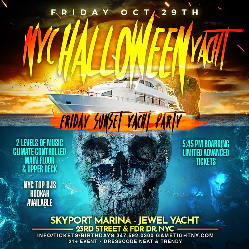 NYC Halloween Friday Sunset Ghost Yacht Cruise Skyport Marina Jewel Yacht