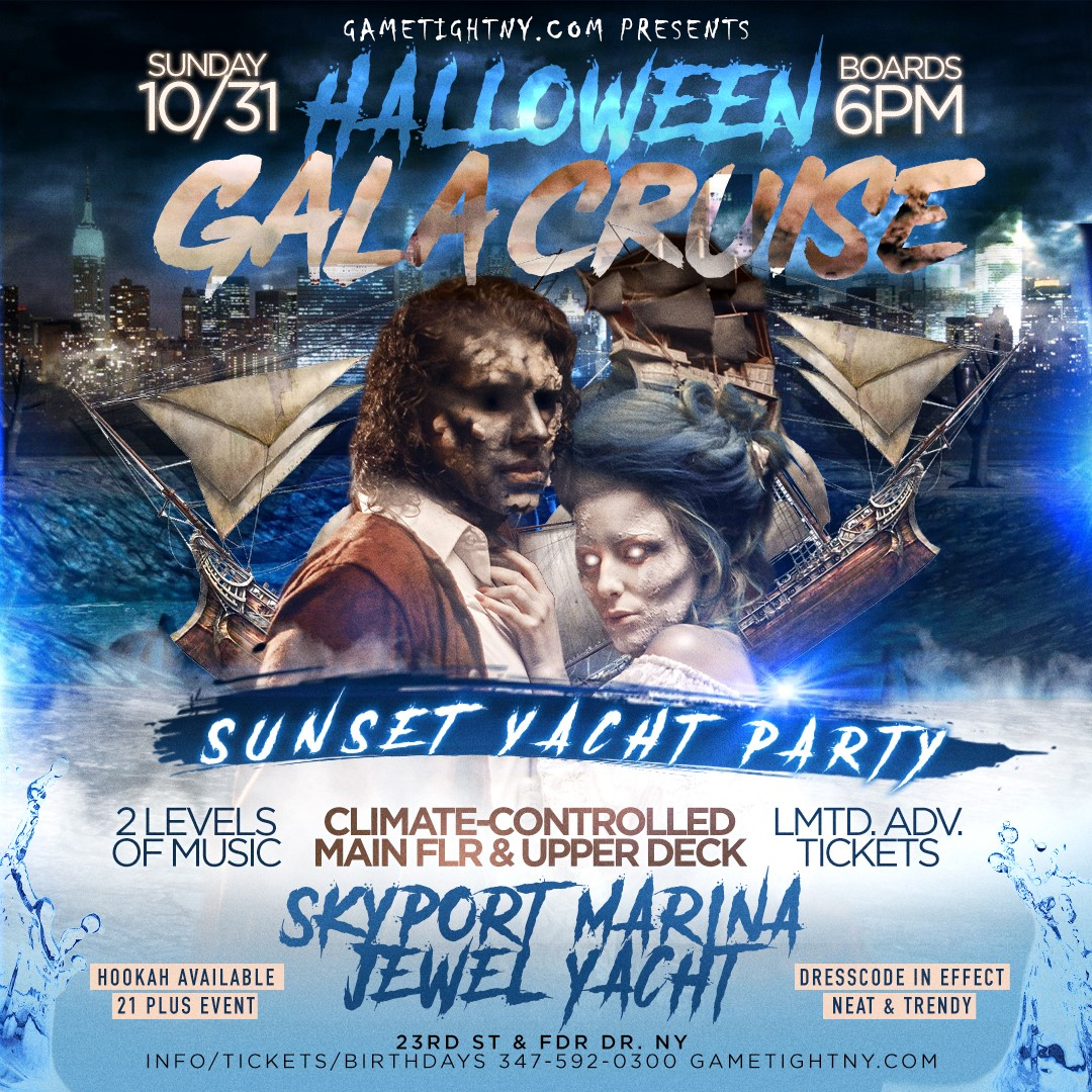 NYC Halloween Gala Cruise Sunday Sunset Yacht Party Skyport Marina Jewel