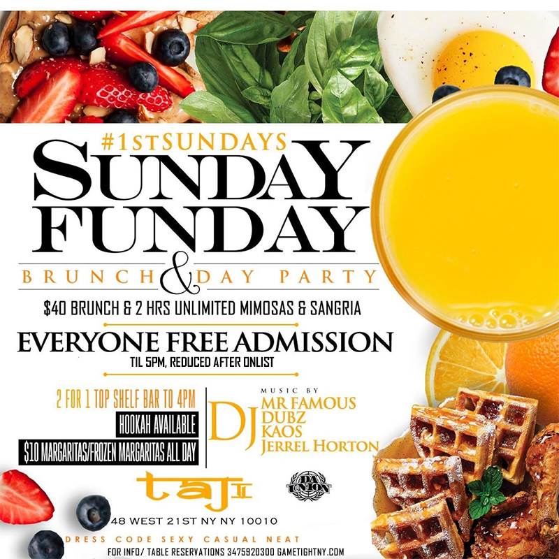 Taj Lounge NYC Sunday Funday Hip Hop vs. Reggae® Brunch & Day Party
