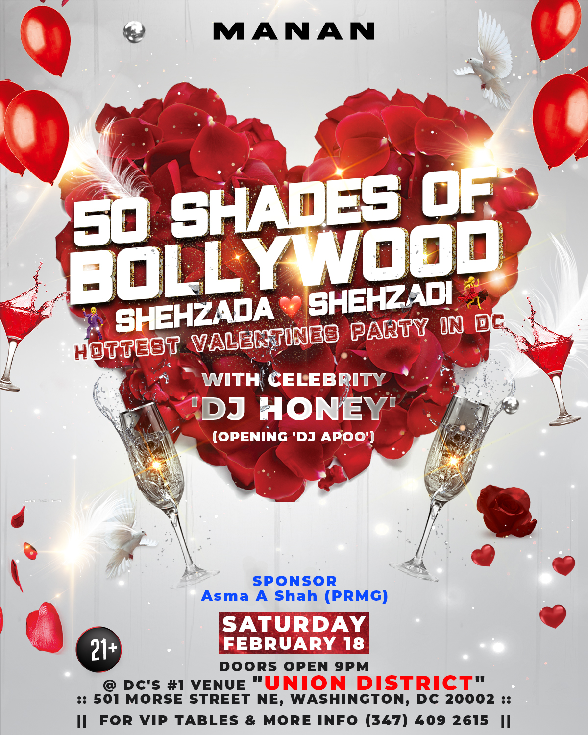 Manan Singh Katohora PRESENTS Hottest Valentines Party IN DC -- "50 SHADES OF BOLLYWOOD" -- Shehzada & Shehzadi -- Featuring Celebrity 'DJ HONEY' (Opening 'DJ APOO')