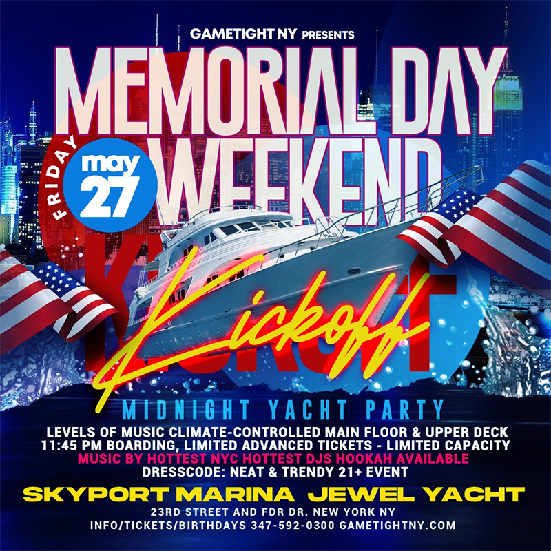 NYC Memorial Day Weekend Kickoff Jewel Yacht Party Cruise at Skyport Marina 2022 