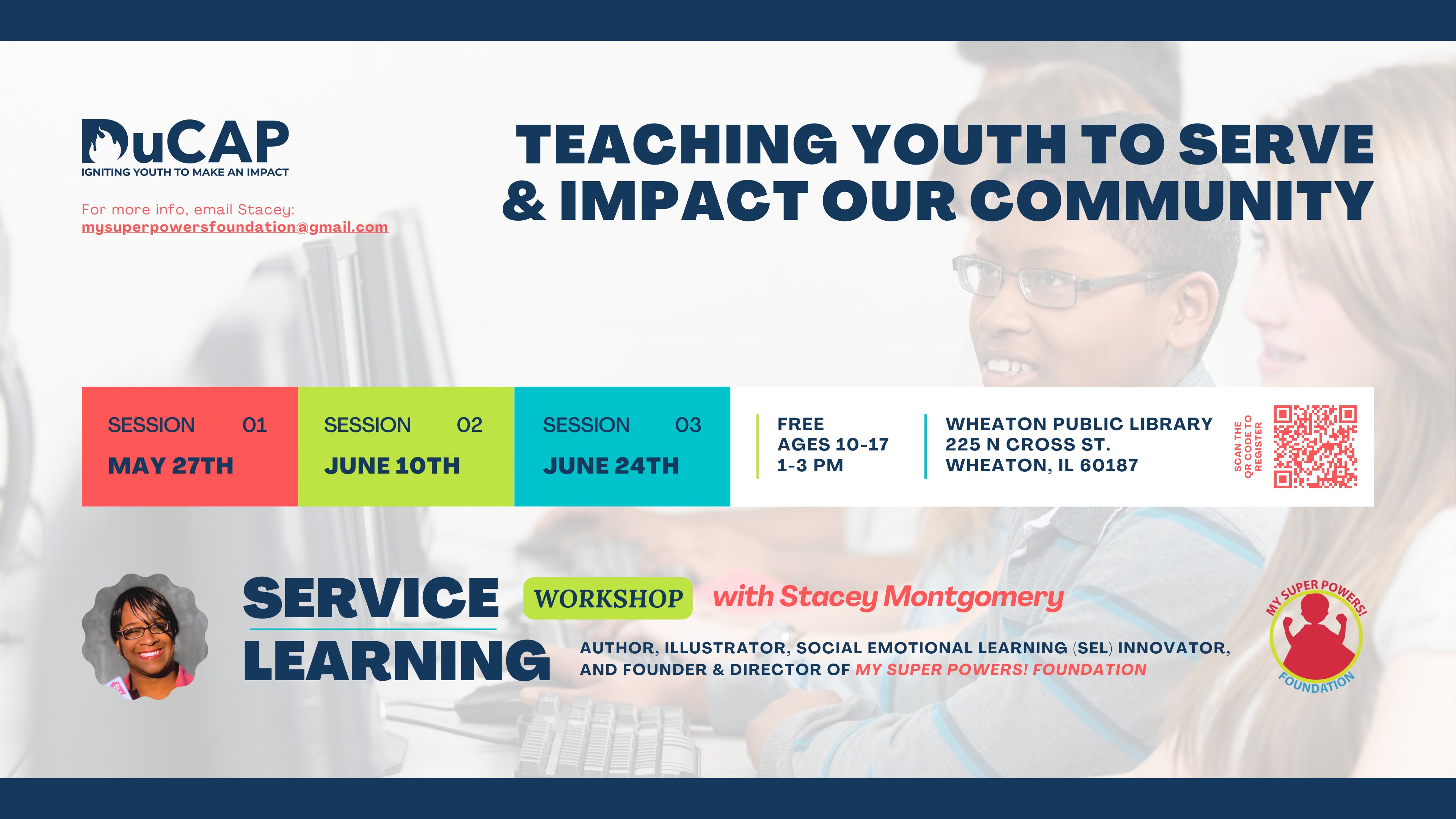 My Super Powers Foundation created a new event. Follow the event here Service Learning: Teaching Youth to Serve and Impact Our Community - Session 3. <br/> <a href='https://www.eventcombo.com/e/service-learning-teaching-youth-to-serve-and-impact-our-comm-68414' target='_blank'>View Event</a>