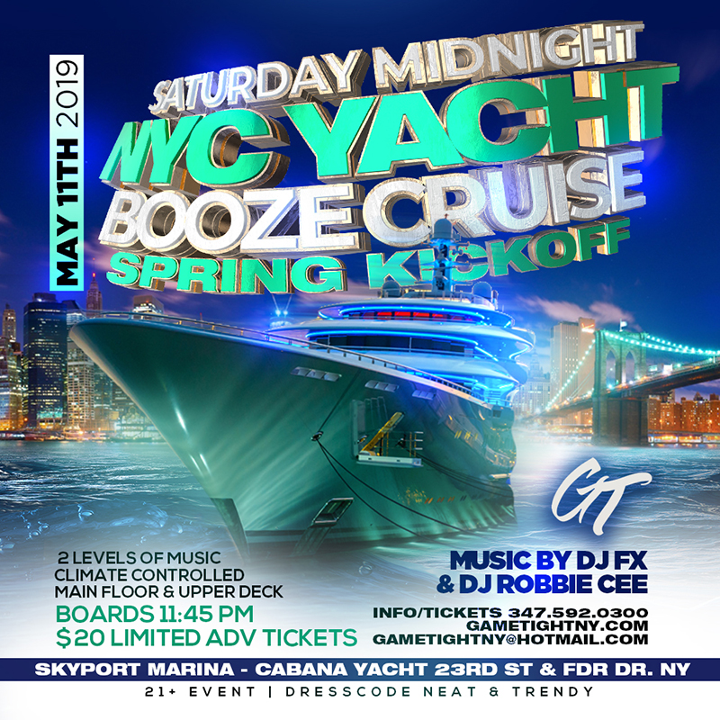 NYC Saturday Midnight Booze Cruise Yacht Party Skyport Marina