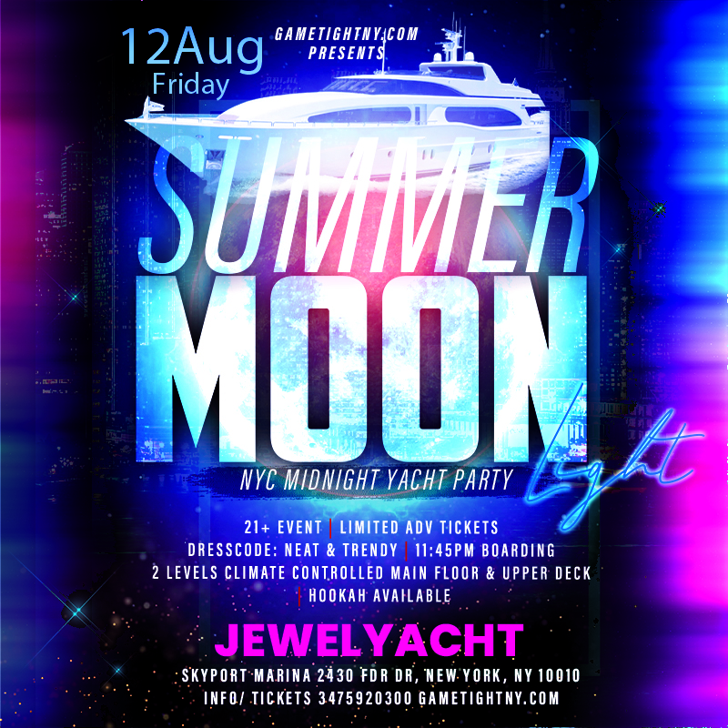 Jewel Yacht Summer Moonlight NYC Midnight Yacht Friday Party 2022