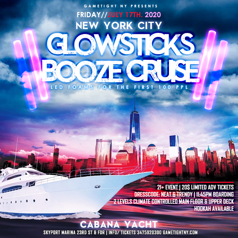 Manhattan Booze Cruise Glowsticks Yacht Party at Skyport Marina 2020 