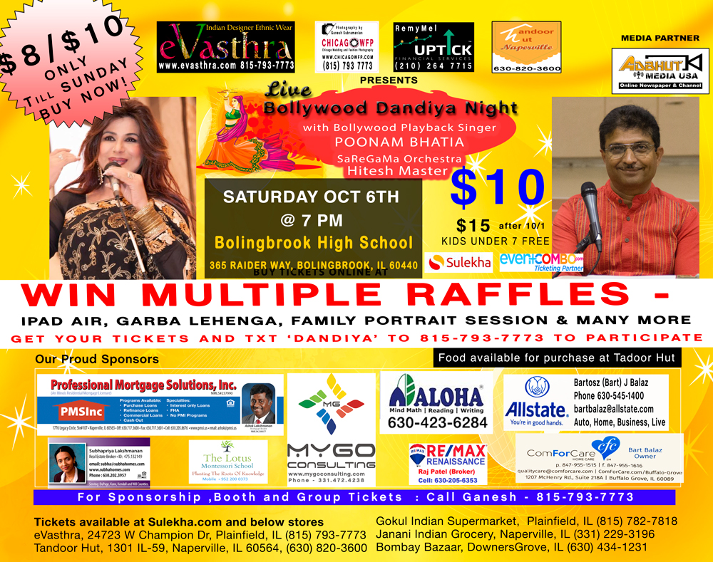 Live Bollywood Dandiya Night with Bollywood Singer Poonam Bhatia & SaReGaMa Orchestra