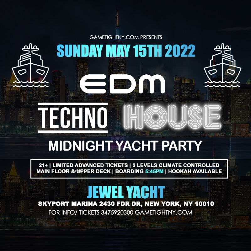 Techno NYC Sunday Sunset Jewel Yacht Party Cruise at Skyport Marina 