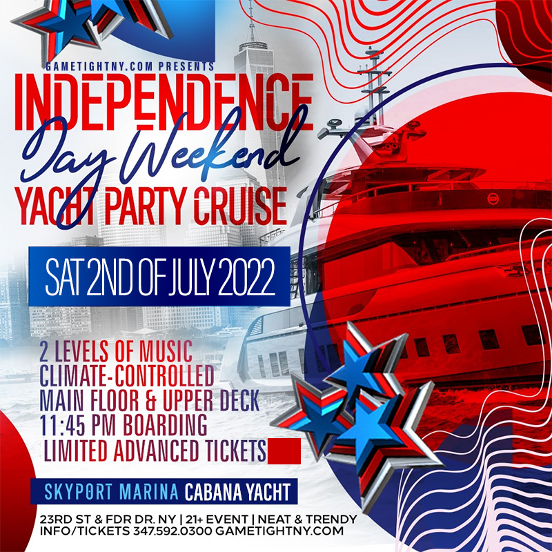 July 4th Weekend NYC Summer Midnight Cruise at Skyport Marina Cabana 2022 