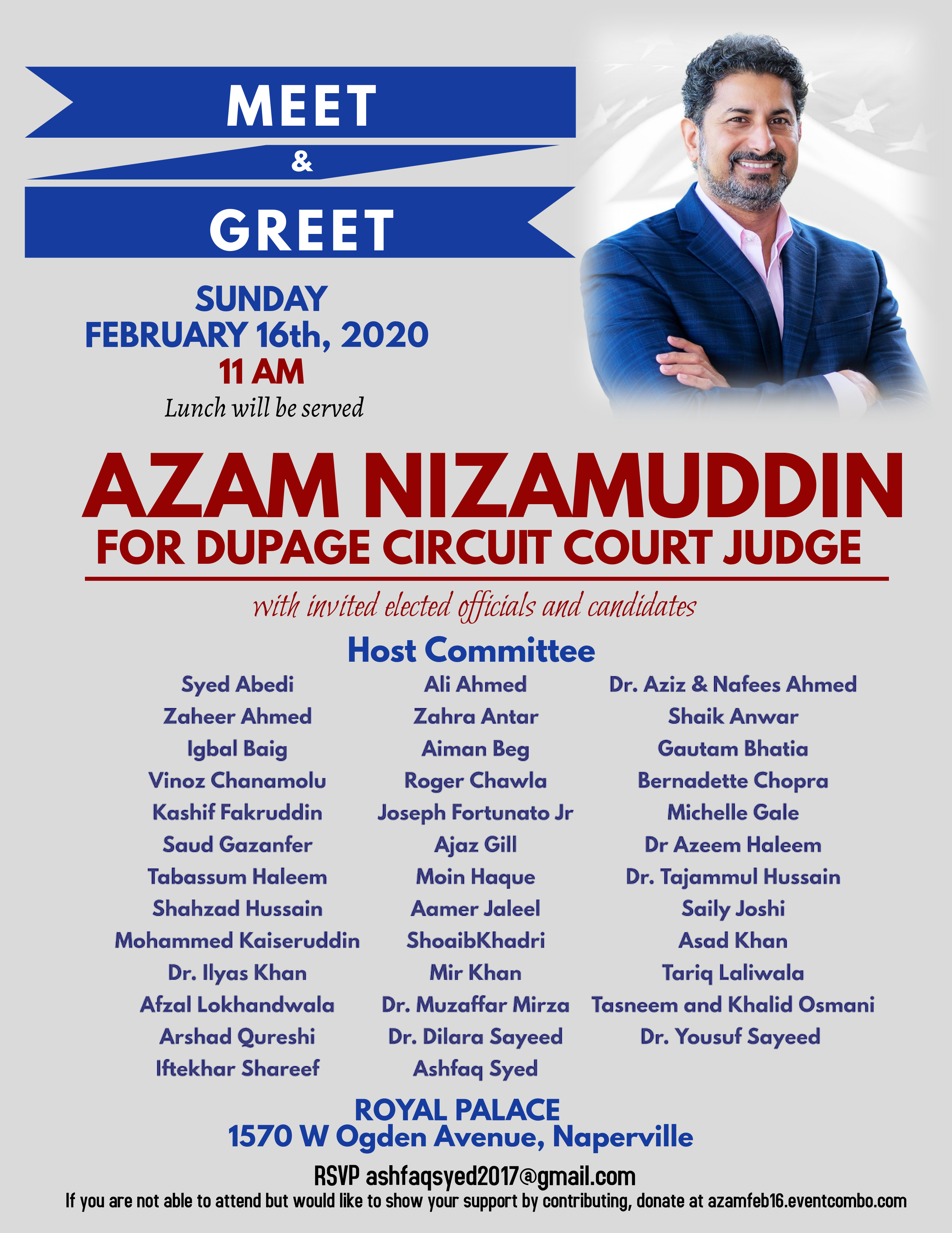 Community Meet and Greet with Azam Nizamuddin for DuPage Circuit Court Judge