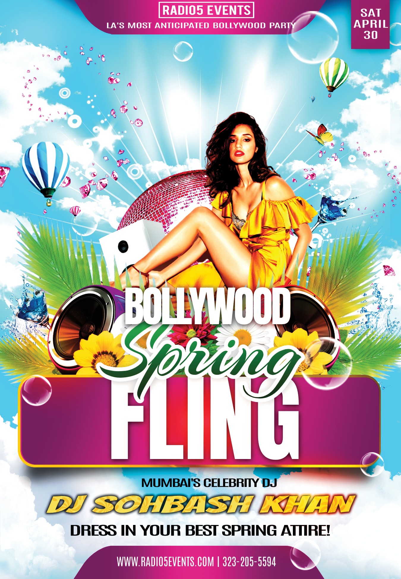 Radio5 Events presents, Bollywood Spring Fling Theme Party in LA! Featuring Mumbai's DJ SOHBASH! The Official Spring KickOff Party. Red Carpet Affair, Celebrity invited guests, Two Deejays and more! Brand New Theme Party. 