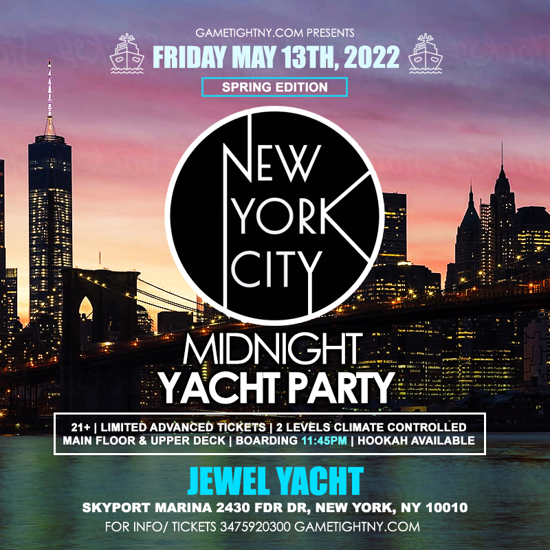 Spring Midnight NYC Friday Yacht Party Cruise at Skyport Marina Jewel Yacht