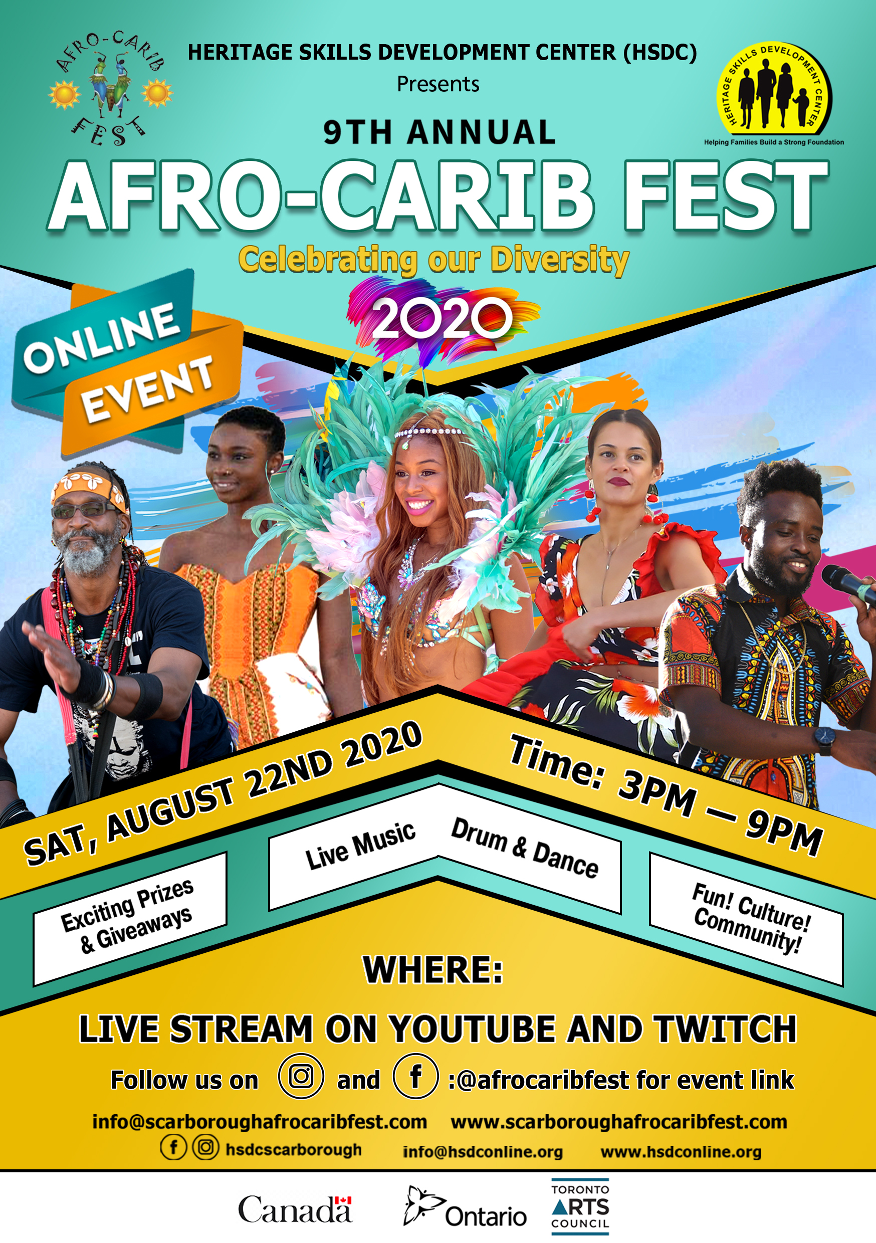 Join us for Afro Carib Fest Online on SATURDAY, AUGUST 22, 2020 from 3 PM to 9 PM
