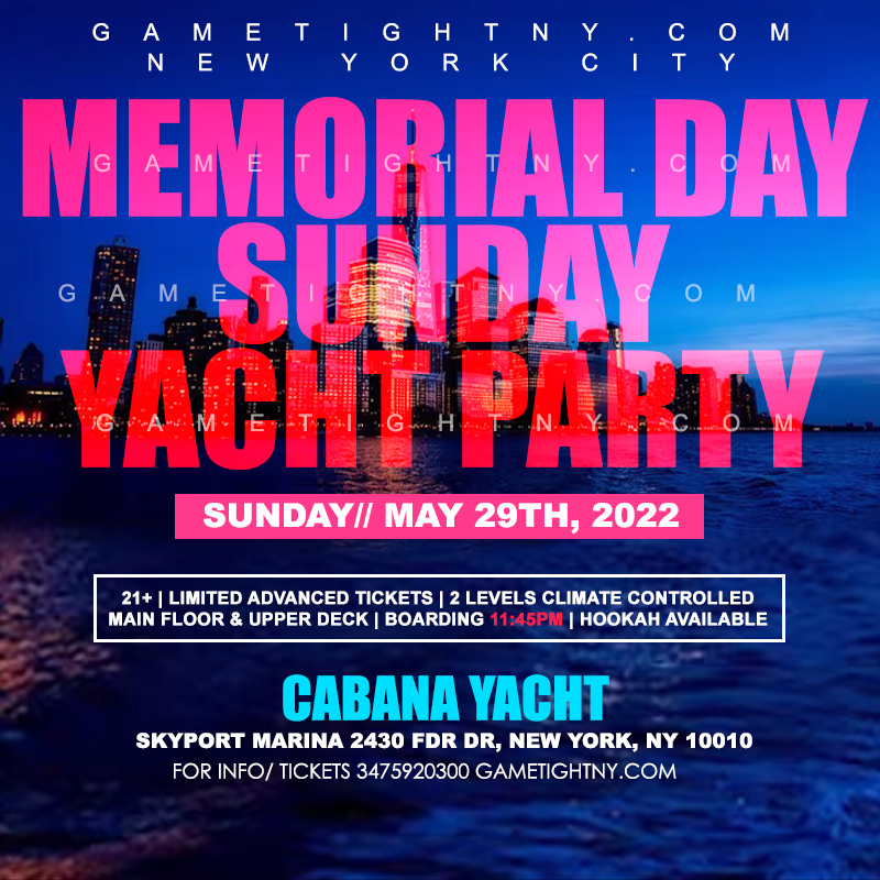 NYC Memorial Day Sunday Midnight Cabana Yacht Party at Skyport Marina 2022 