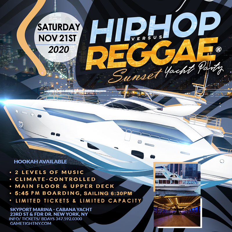 NYC Hip Hop vs Reggae® Sunset Cruise Skyport Marina Cabana Yacht